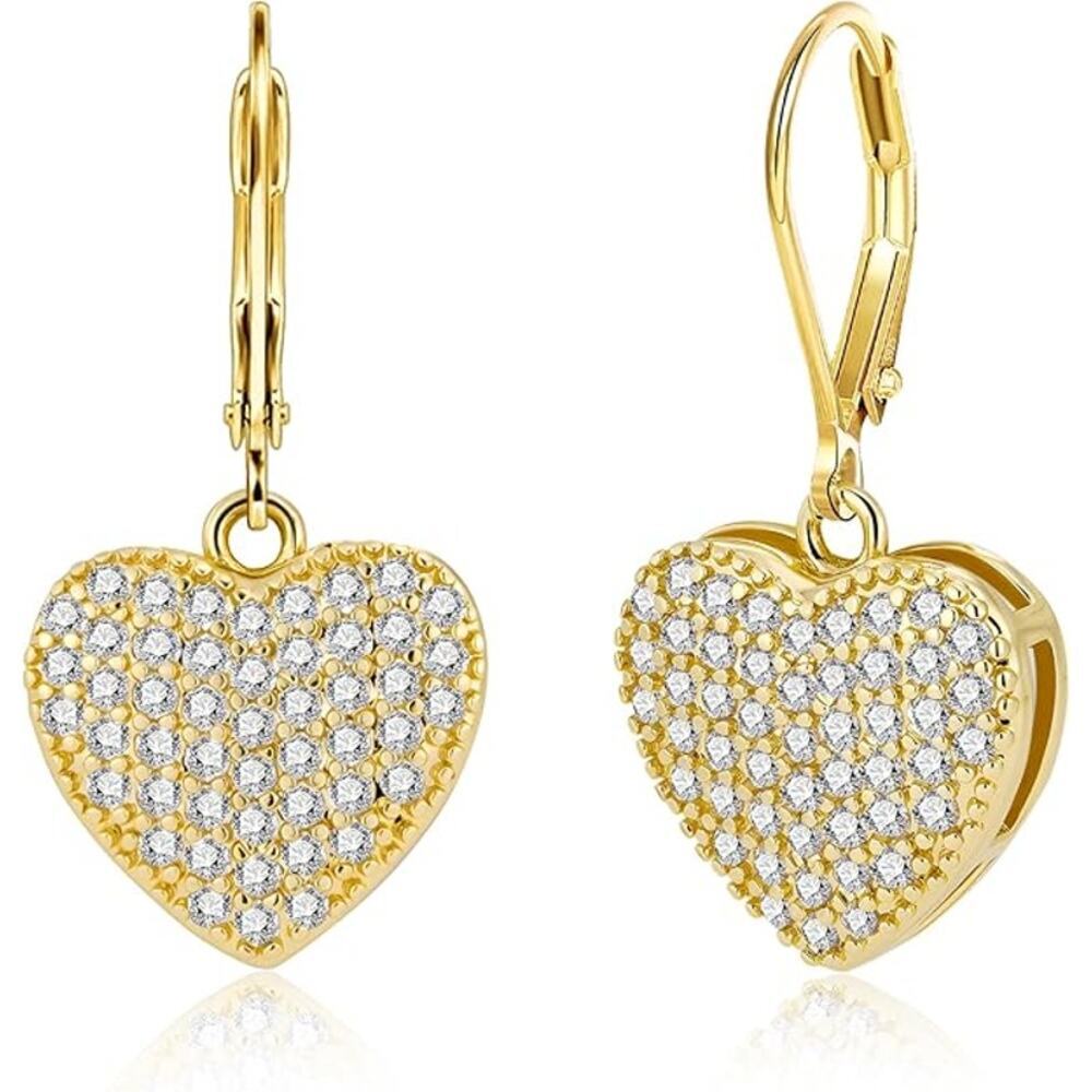925 Sterling Silver 14K Gold Plated Heart Waterdrop Dangle Earring for Women
